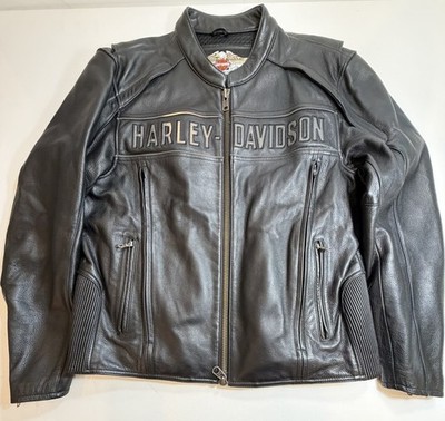 Harley-Davidson Men s Black Leather Motorcycle Riding Jacket Embroidered XL 