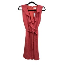 LOFT OUTLET Women's Coral Ruffle Tie Waist Sleeveless Dress Size 8 NWT