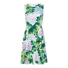 Dolce & Gabbana Hydrangea Green Leaf Floral Dress Button Detailing Flounce IT 40