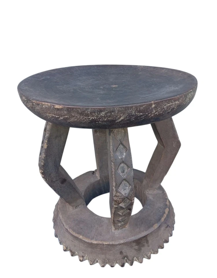 Antiguo taburete africano de madera Tikar arte vintage coleccionable 17"×19"×17" Foto 2 de 4