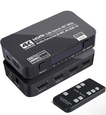HDMI Switch 4x1 with Audio Extractor, 4K@60Hz Ultra HD HDMI Switcher with Opt...