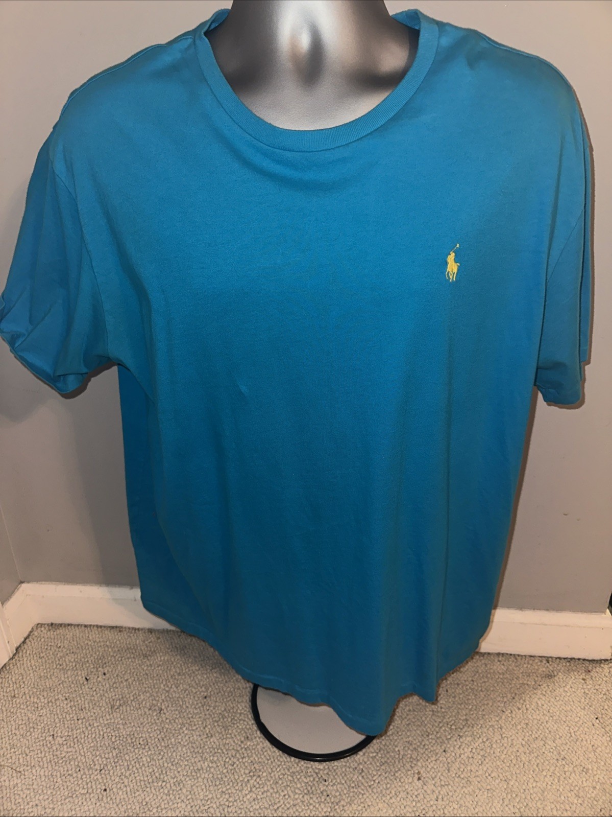 PONY T Shirt Uomo Ralph Lauren Xtra Large Blu Acqua Vintage Made In Vietnam