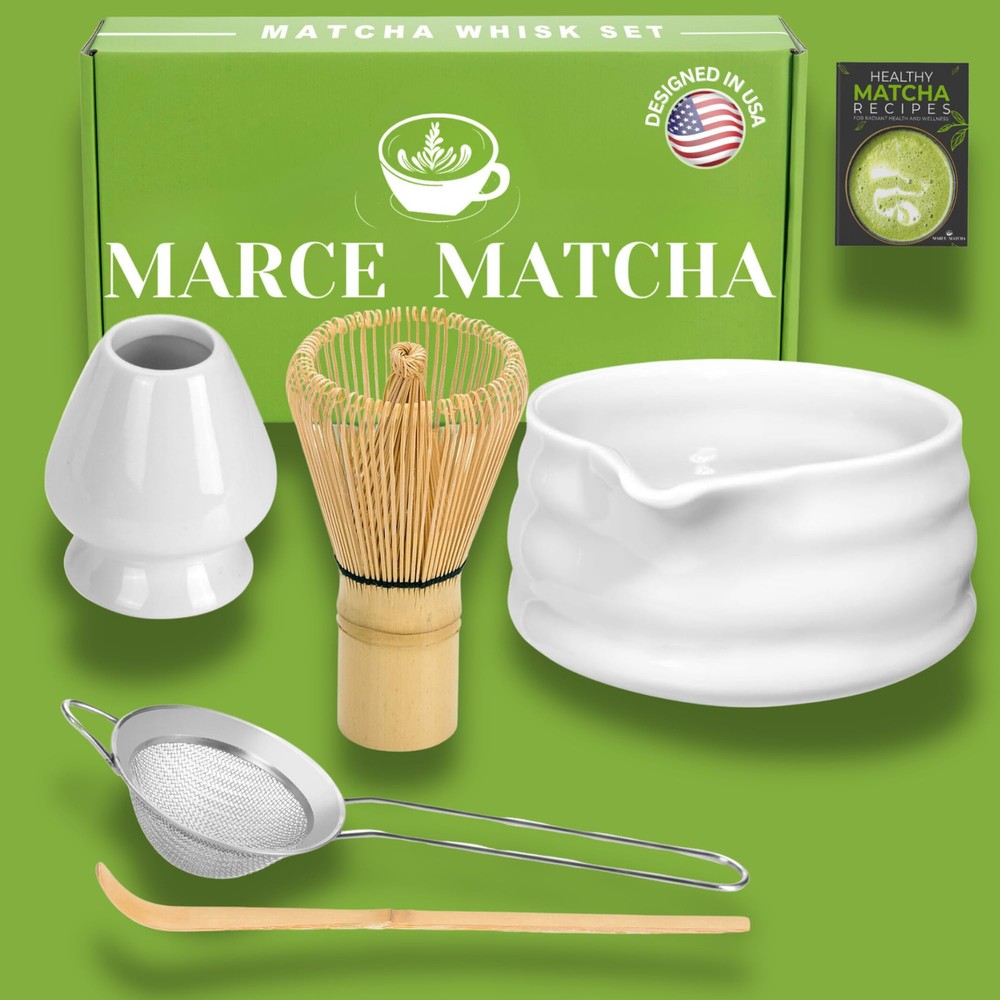 Matcha Whisk Set with Bamboo Whisk and Ceramic Bowl for Perfect Frothy Tea