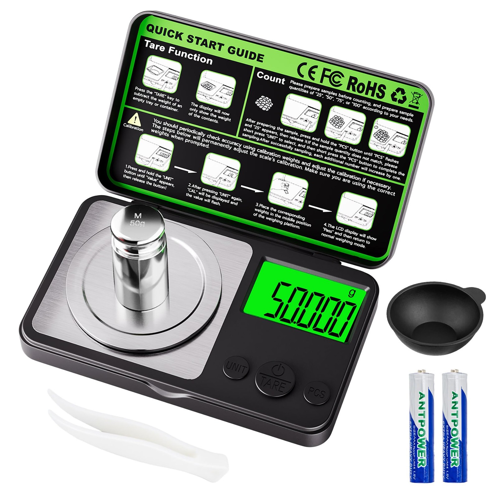Wigearss 0.001g/50g Digital Milligram Scale, Mini Gram Scale,Pocket S, Black