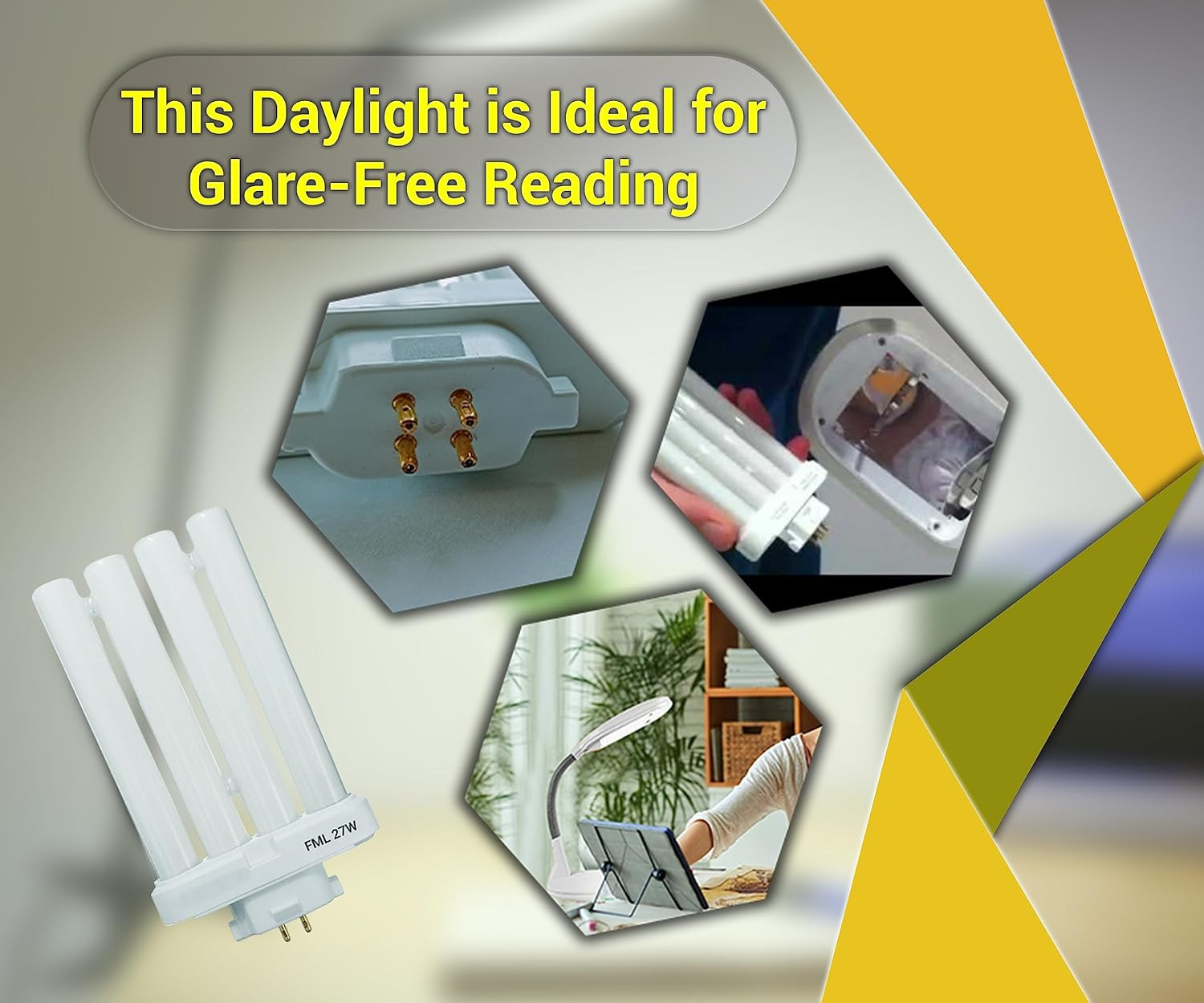 ARSUK 27W Daylight Fluorescent Light Bulb for Study Lamps, GX10Q-4 – 4 Pin CFL, 