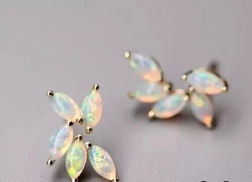 3 Ct Marquise Lab Opal Stud Earrings 14K White Gold Over Sterling Silver - Image 2 of 4