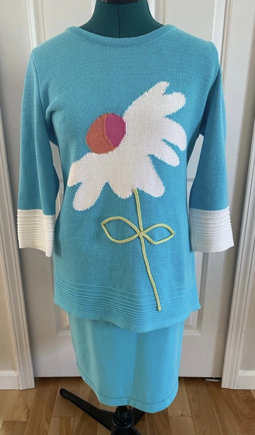 Cotton Country By Parkhurst 2 Piece Sweater And Skirt MEDIUM 100% Cotton
