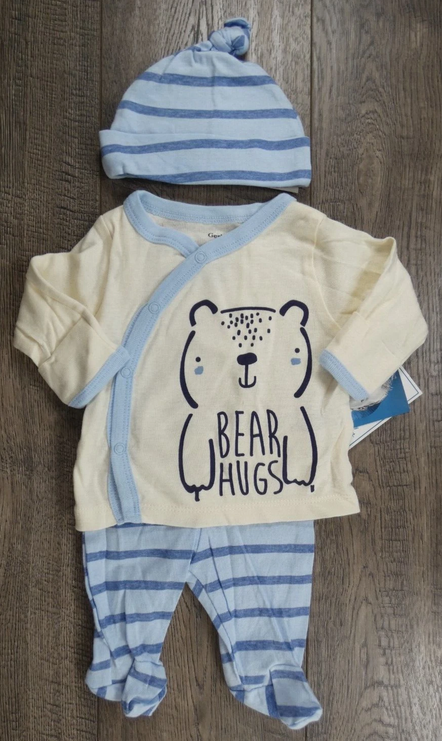 Baby Boy Clothes New Gerber Organics Preemie 3pc Bear Hugs Outfit & Hat