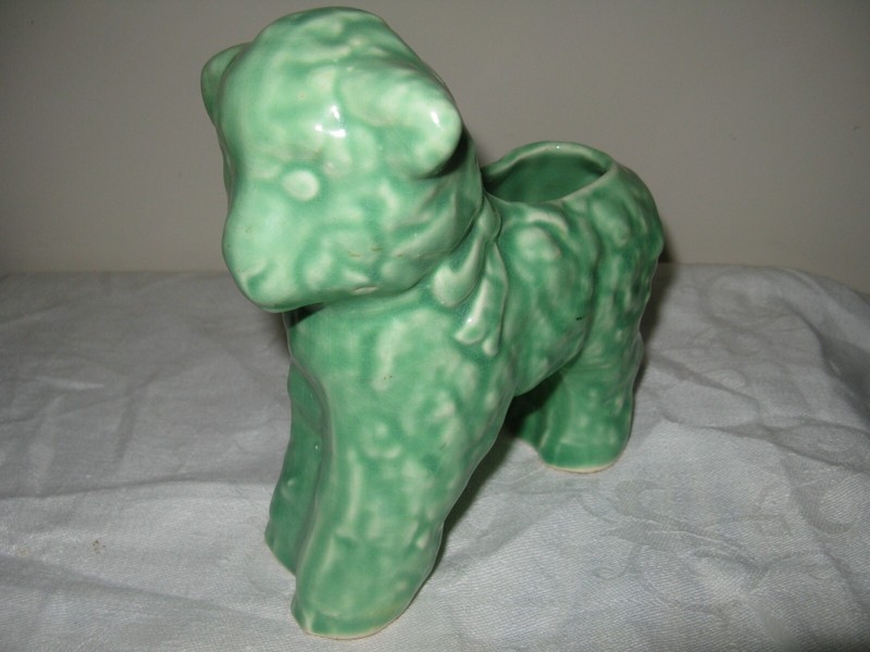 Vintage Green Ceramic Lamb Sheep Embossed Planter Glazed Paint Cute Farm Animal