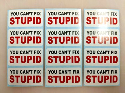 12x - Funny You Cant Fix Stupid Hard Hat Stickers | Safety Helmet Decals Labels