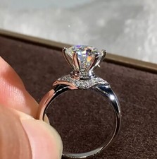 Art Deco Round Cut Moissanite Openwork Filigree 925 Silver Engagement Gift Ring