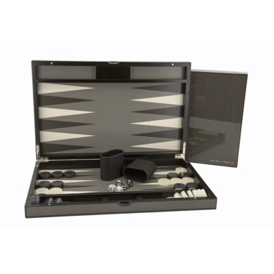 Dal Rossi Italy 15'' Carbon Fibre Finsh Folding Backgammon Set 38cm Board Game