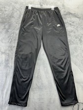 VTG Nike USA Made Adult Large Track Jogging Pants Black Leg Zip Satin Drawstring