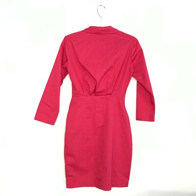 Elie Tahari Hot Pink Long Sleeve Knot Tie Front Button Up Sheath Dress size  0 AC | eBay