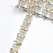 90cm Crystal Rhinestone Beaded Leaves Applique Chain Trim DIY Jewellery Making