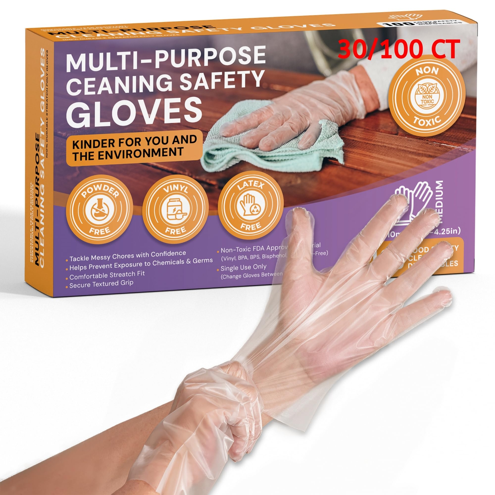 Disposable Gloves - Stretch Poly Tough Cleaning Gloves - Non Latex - Clear Ni...