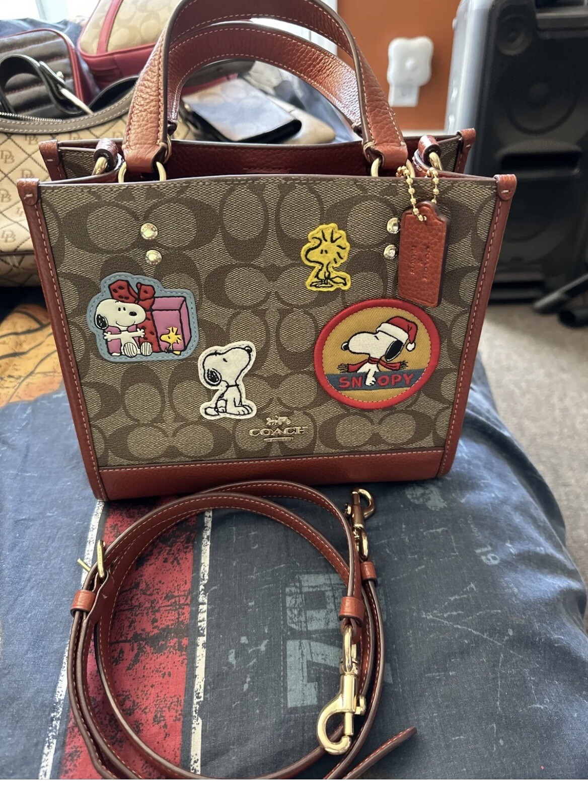Coach X Peanuts Dempsey Tote 22 Signature Canvas With… Gem
