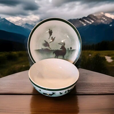Lodge Big Sky Stoneware 9'' Serving Bowl & 12'' Serving Platter Deer & Pheasant 