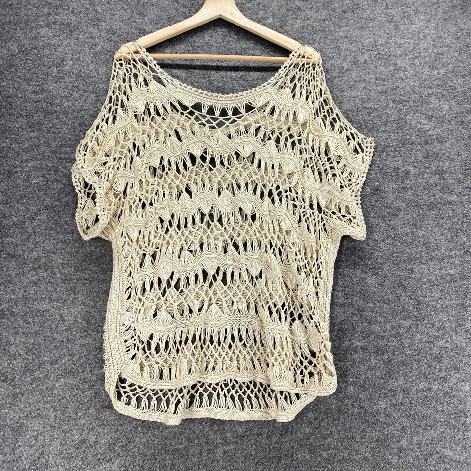 Blusa Maurices Mujer 0 Beige Geométrica Crochet Manga Corta Cuello Redondo Informal Foto 2 de 4