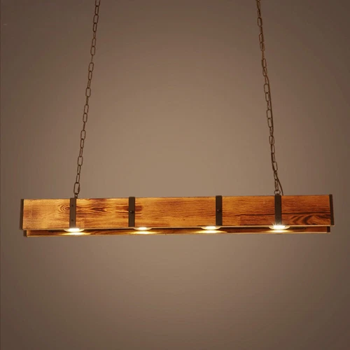 Rustic Wood 4 Lights Chandelier Farm House Ceiling Lamp Pendant Light Hanging Li
