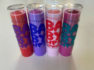 MAYBELLINE BABY LIPS LIP BALM LOT OF 4 RUBY PINK WISHES WINTER CRYSTAL KISS NEW