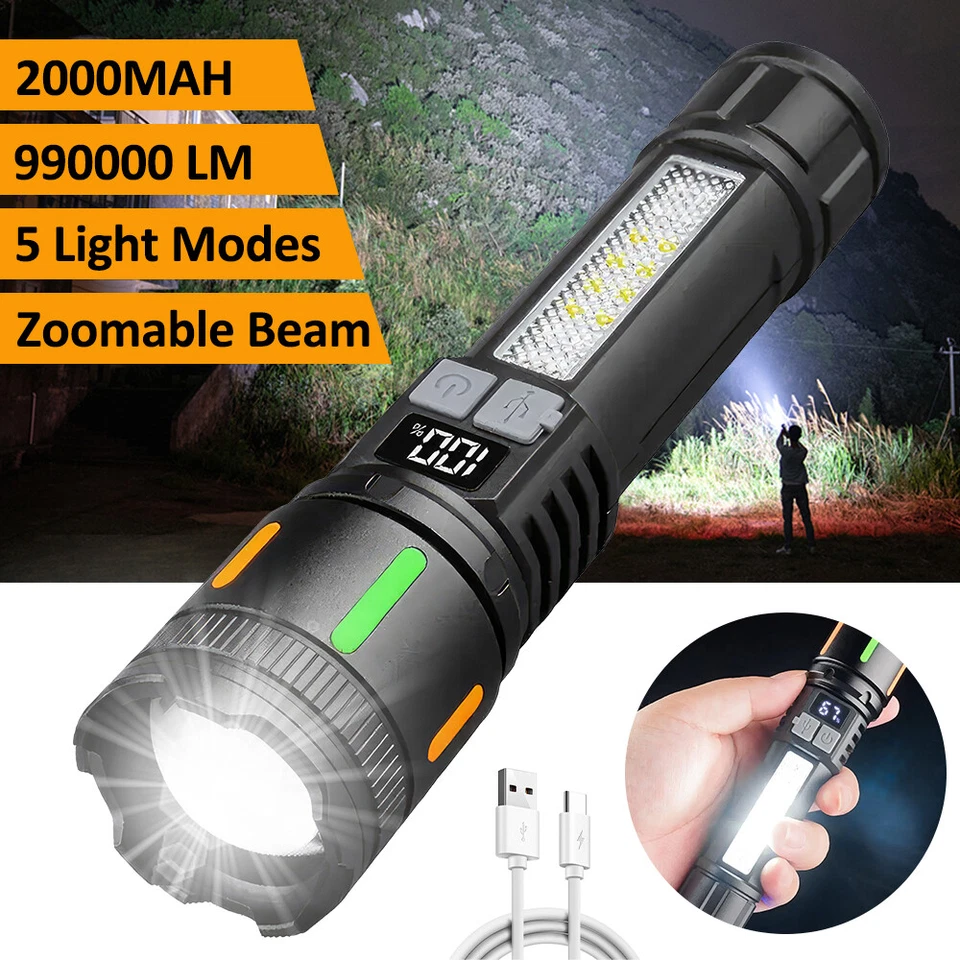 Super hell Taschenlampe LED Wiederaufladbar USB Taktisches Fackel Warnlampe ,DE - Bild 3 von 4