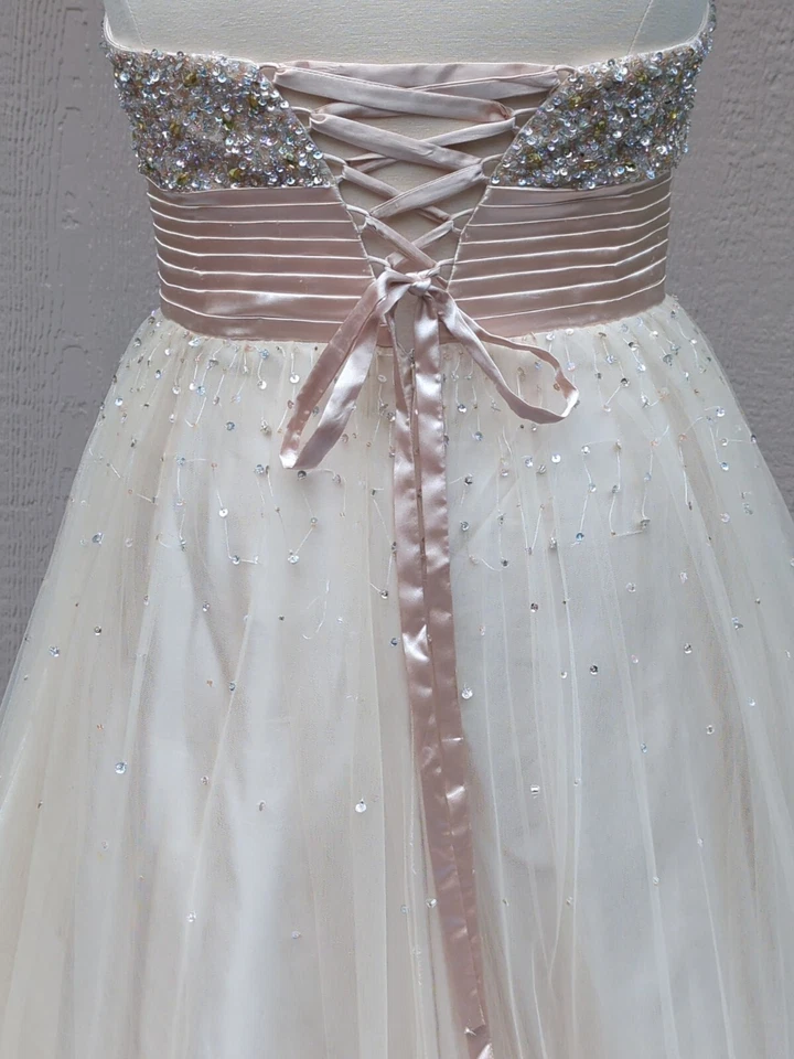 Dave & Johnny Strapless Gown 19/20 Pale Gold Gem Encrusted Plus - Image 3 of 4