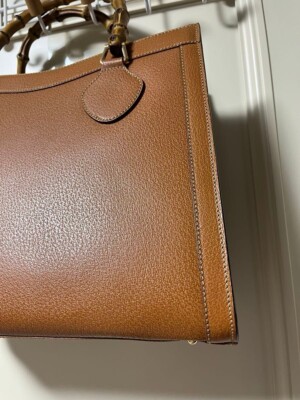 Authentic GUCCI Logo Bamboo Tote Hand Bag Leather Brown Italy 25