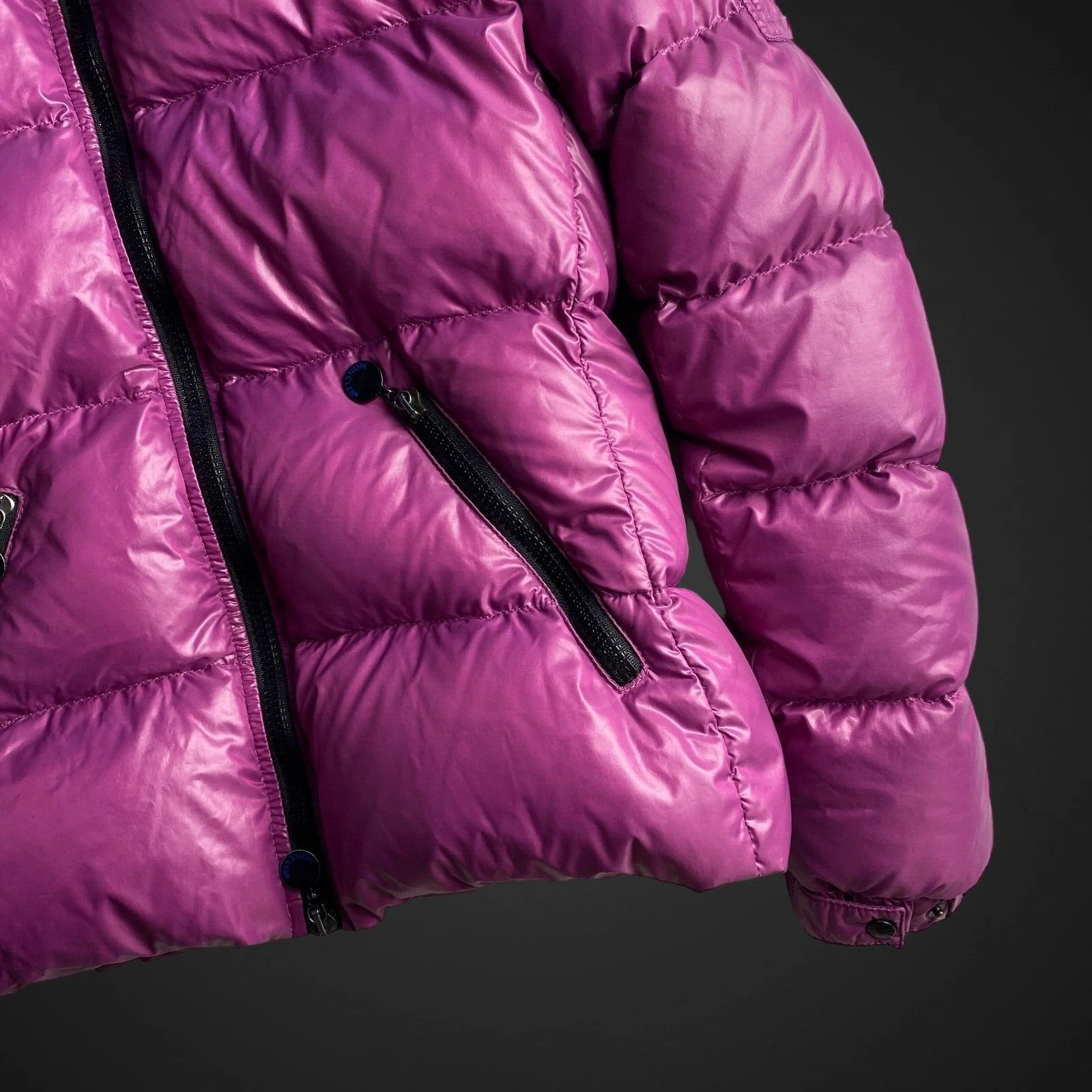 MONCLER BADIA Piumino Vintage Viola Donna con Toppa Grande Taglia 1 XS S