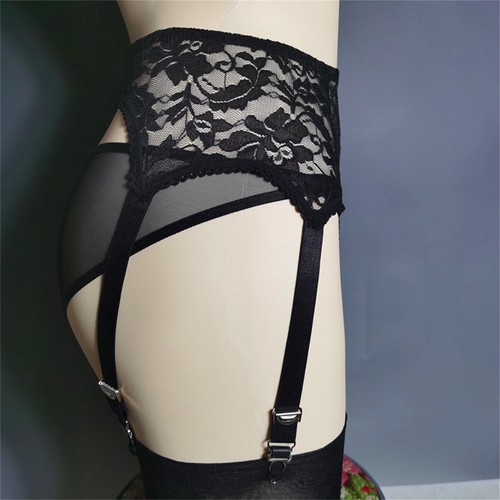 Adjustable Hollow Lace Floral Garter Belt with 6 Straps Metal Clasp Lingerie - Picture 6 of 15
