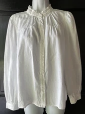 Rails Bella Ruffle Linen Blend White Button Up Blouse Top Small $178