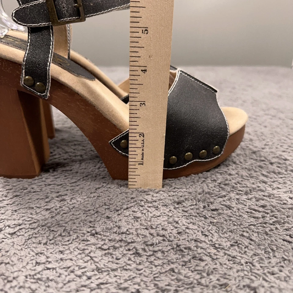 Sandalias Zueco Sbicca Nansa Mujer 10 Cuero Negro Madera Tachonado Y2K Tacón Plataforma Foto 4 de 4