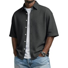 Men's Summer Shirt Casual Slim Shirts Short Sleeve Button Down Tops Blouse