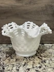 Fenton Milk Glass Basket Weave Vase/bowl