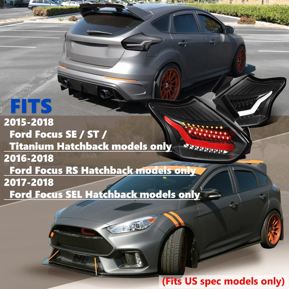 Fits 2015-2018 Ford Focus 4Dr Hatchback Black LED Tail Lights Brake Lamps Pair — 第 4/4 张图片