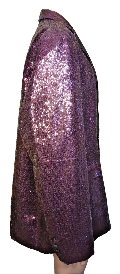 MAGE MALE Men's Purple Sequin Jacket 3X Satin Lapels Sparkly Tuxedo Blazer - Image 2 of 4
