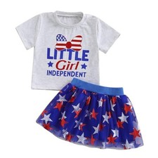 Toddler Baby Girl 4th of July Outfit 12-18 Months Grey American Little Girl