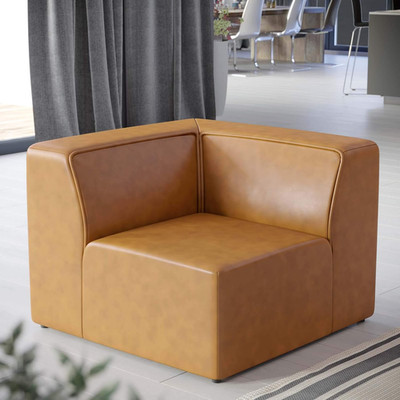 Tan Vegan Leather Corner Chair for Mingle Sectional Sofa - Stylish & Modern
