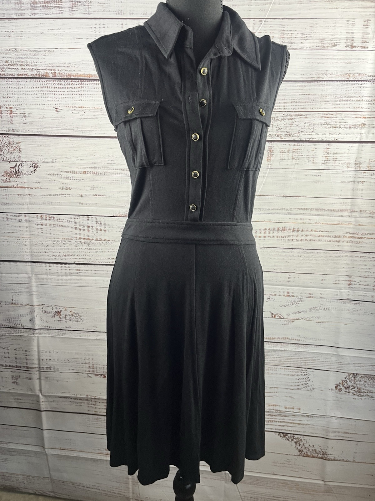 Jones New York Midi Dress Women’s 1/2 Button Small Black Sleeveless Stretch