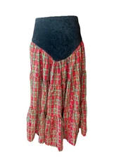 VTG 80s BETSEY JOHNSON Punk Label Black Velour & Red Tartan Plaid Circle Skirt M
