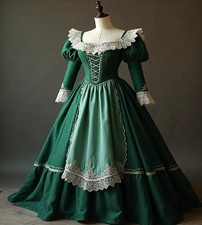 Medeival Prom Dress Green Long Sleeve Lace Fantasy Evening Dress Elegant Formal