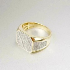 Men's Pinky Wedding Ring 1.60Ct Round Cut Real Moissanite 14K Yellow Gold Plated