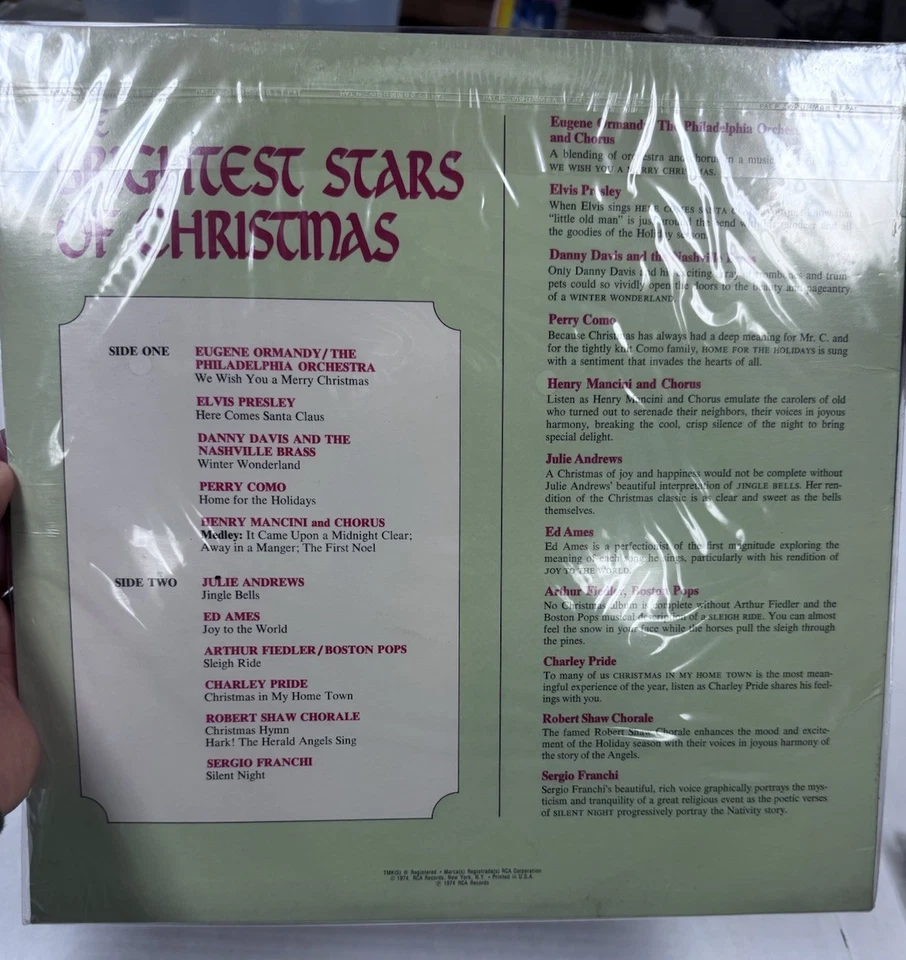 THE BRIGHTEST STARS OF CHRISTMAS, VINTAGE (1974 RCA) VINYL RECORD LP NEW, SEALED - Image 2 of 2