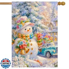 Christmas Snowman House Flag 28x40 Inch Double Sided, Winter Yard