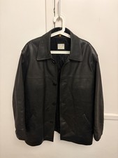 Black Leather Jacket SLB Coat Quilted Reefer Car Coat Size XL Barneys Originals