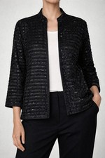 Chico  s Black Sequin Jacket Size 1 Open Front Elegant NWT 198
