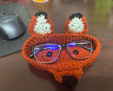Handmade Handcrafted Crochet Fox Doll with Glasses Decorative Toy Piece