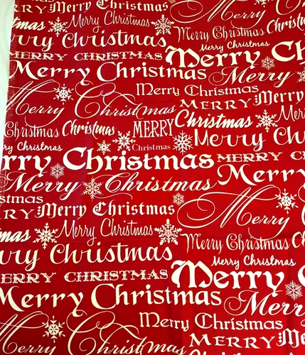 Red Fabric Christmas Pattern Richloom Remnant MERRY CHRISTMAS