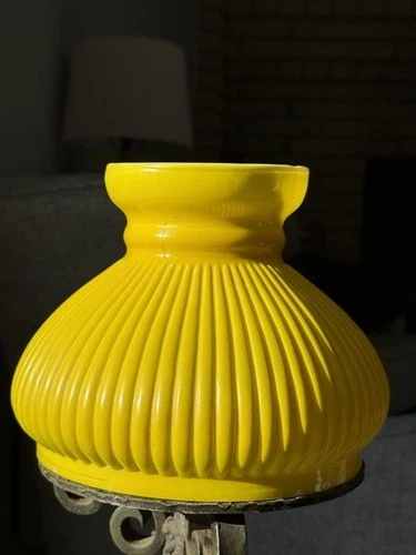 Vintage Ribbed Yellow Milk Glass Student Lamp Shade 7” Fitter