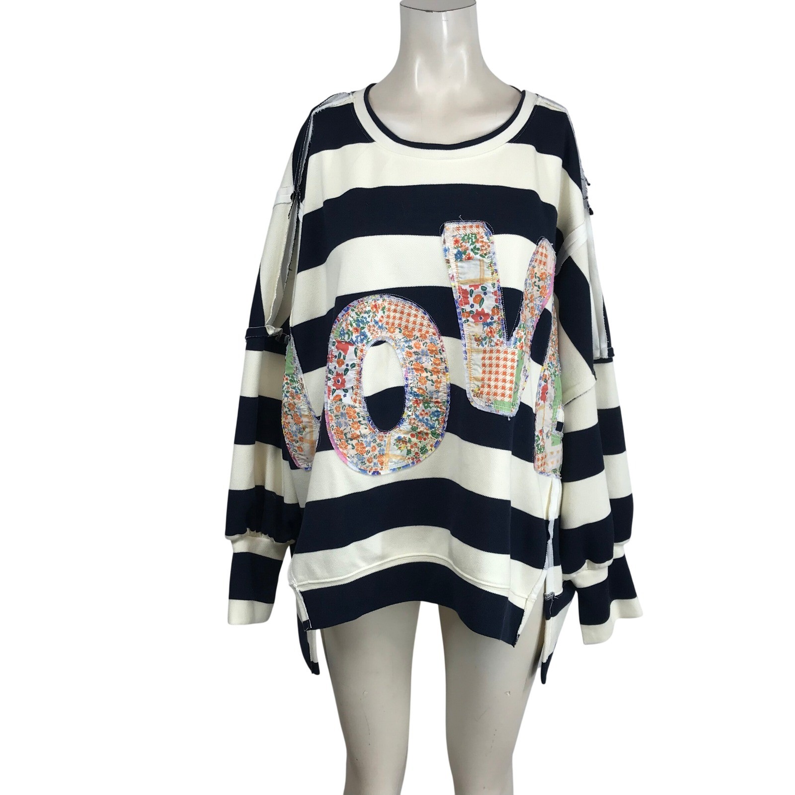 BiBi Striped Patchwork Oversized Sweatshirt Top W… - image 1